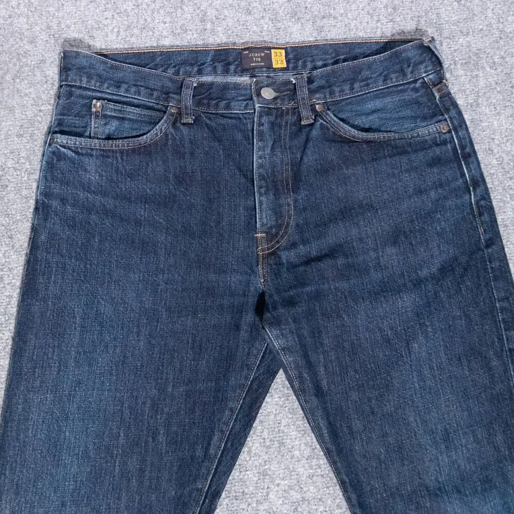 J Crew 770 Slim Straight Jeans Dark Wash Indigo Blue Denim Men's 33x32 Western